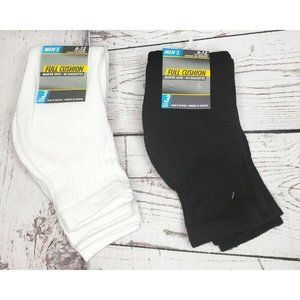 Men's Full Cushion Quarter Socks, Size 6-12, 6 Pair (2 Packs) in Black & White